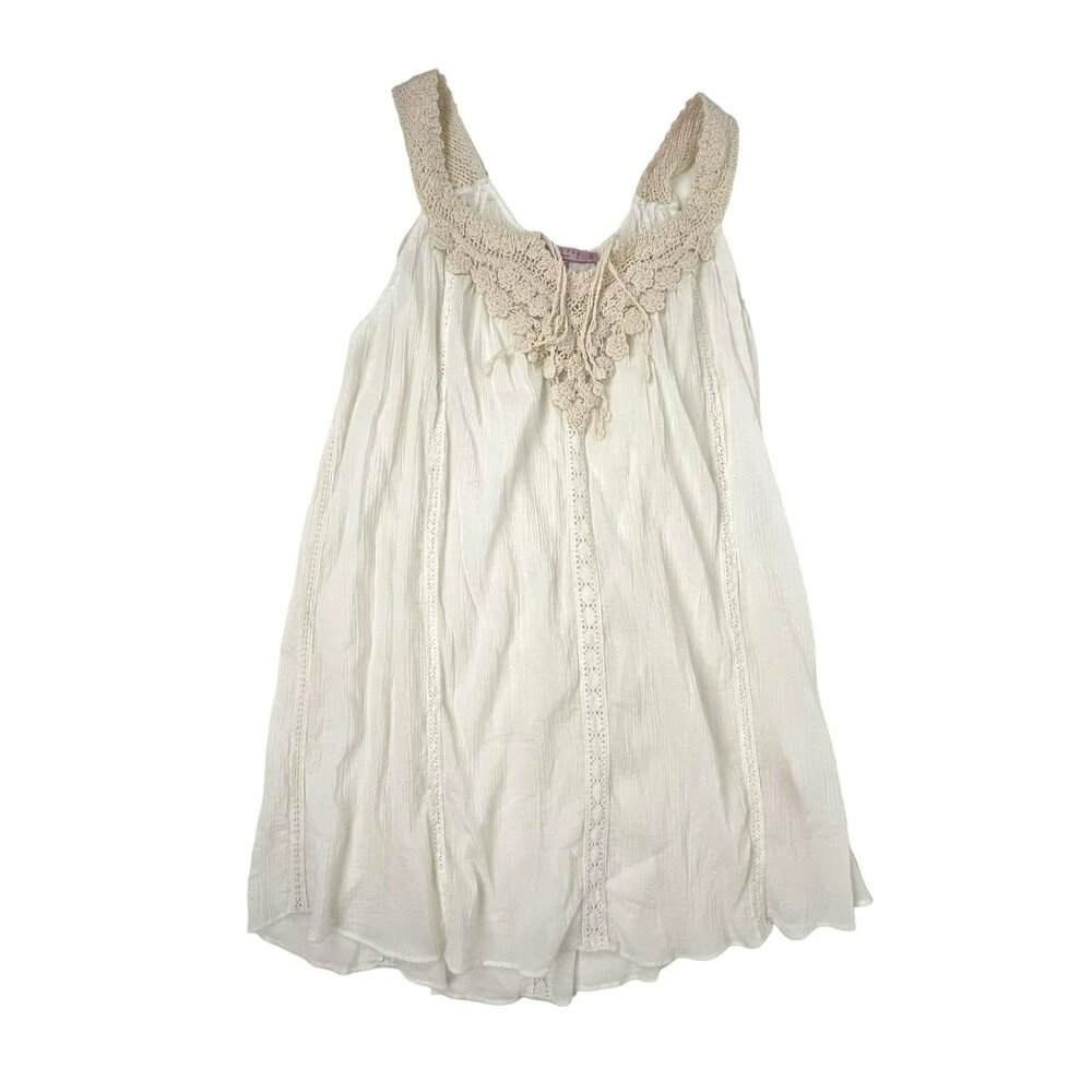 Calypso St. Barth's White Crinkle Boho Swim Coverup Crochet Neckline Small